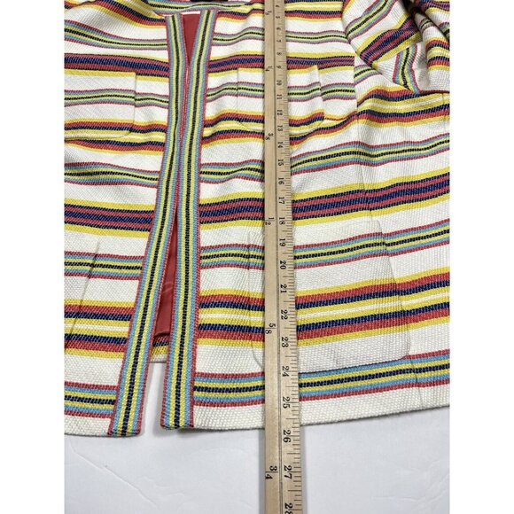 Talbots Blazer Womens 20 Ivory Pink Jacket Stripe Collarless 3/4 Sleeve - Picture 9 of 12